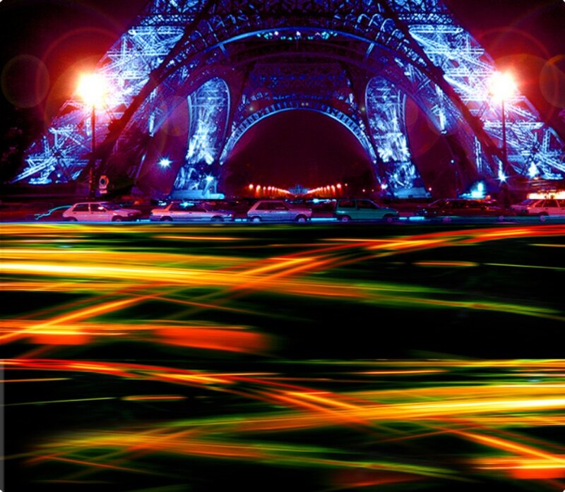 Eiffel Tower light trails