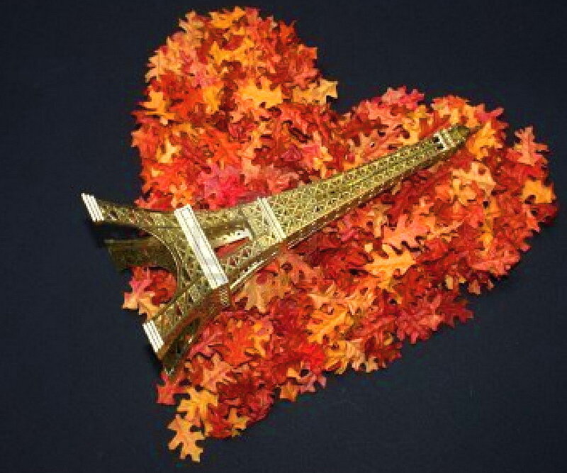 Eiffel Tower Model on Leaves