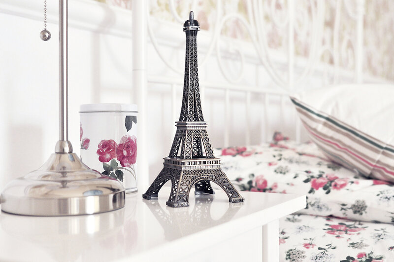 Eiffel Tower Model on Nightstand