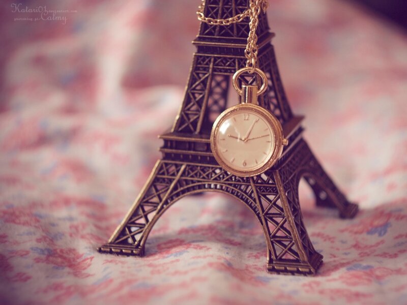 Eiffel Tower Model with Pocket Watch