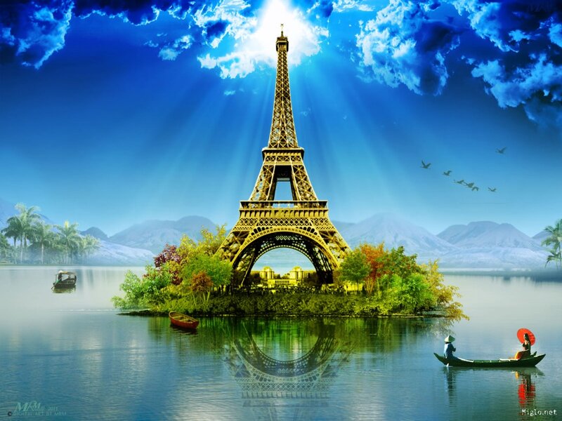 Eiffel Tower on Island — Blue