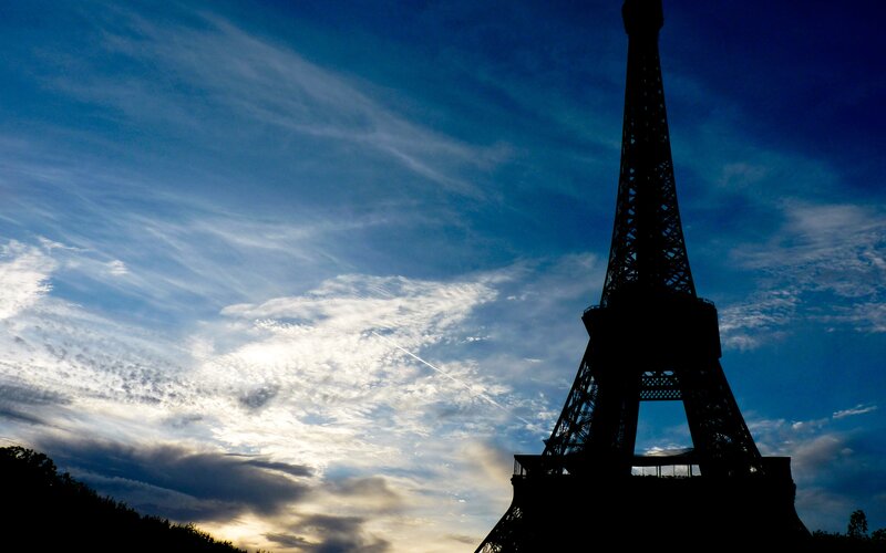 Eiffel Tower silhouette at sunset