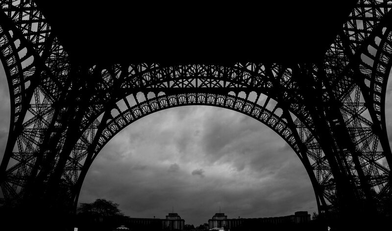 Eiffel Tower Silhouette — Black, Dramatic, Photograph, Cloudy Sky