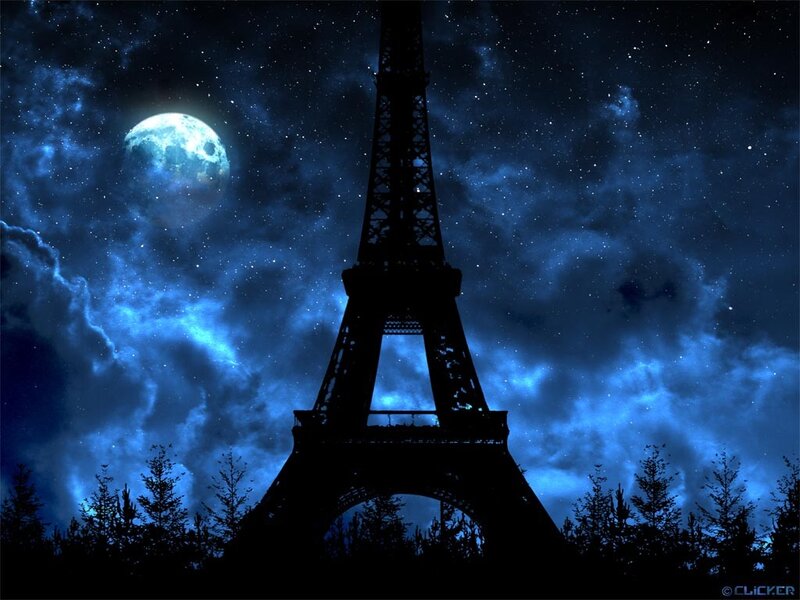 Eiffel Tower Silhouette — Blue, Dramatic