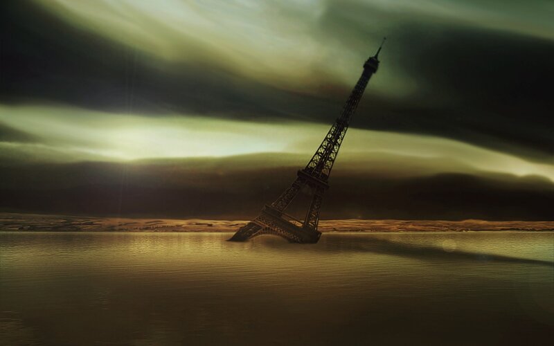 Eiffel Tower sinking in water