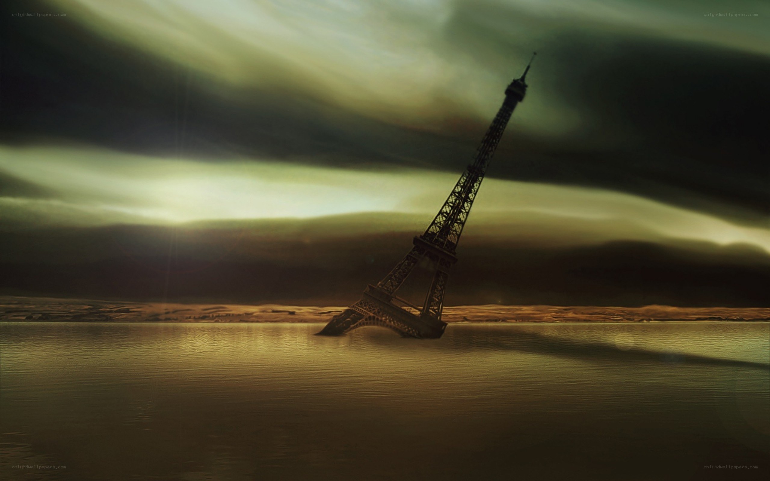 Eiffel Tower sinking in water