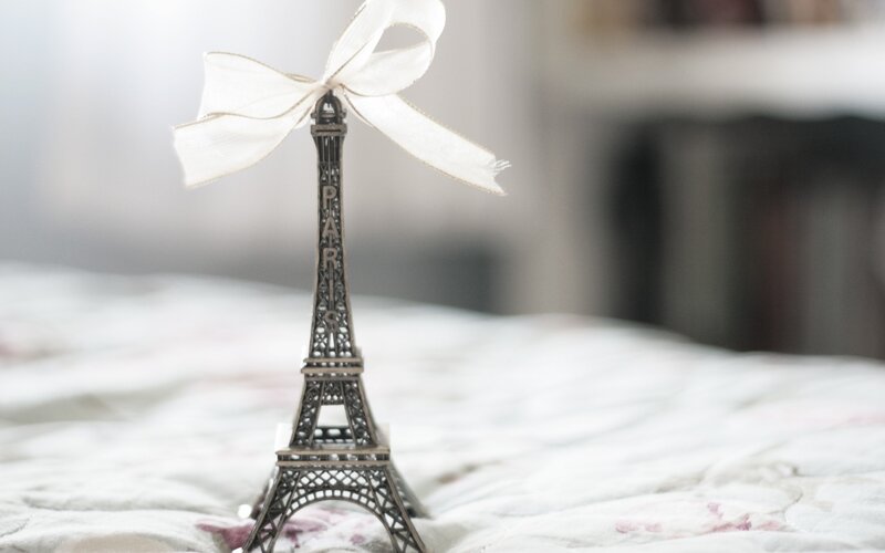 Eiffel Tower souvenir with ribbon