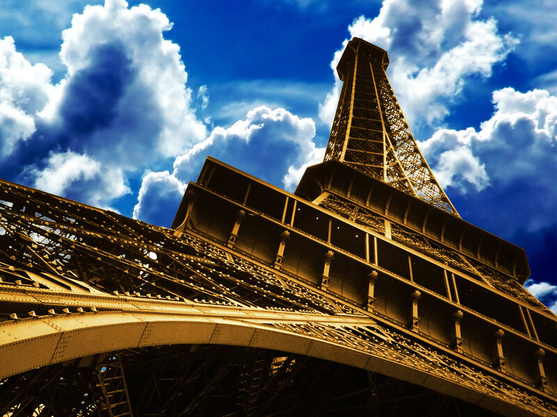 Eiffel Tower Structure — Blue, Dramatic, Afternoon, Photograph, Sky, Clouds