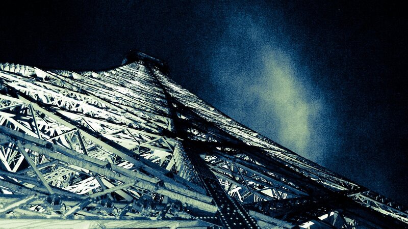Eiffel Tower Structure — Blue, Dramatic, Night, Photograph, Metal Framework