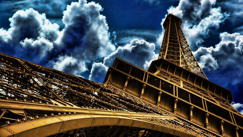 Eiffel Tower Structure — Blue, Dramatic, Photograph