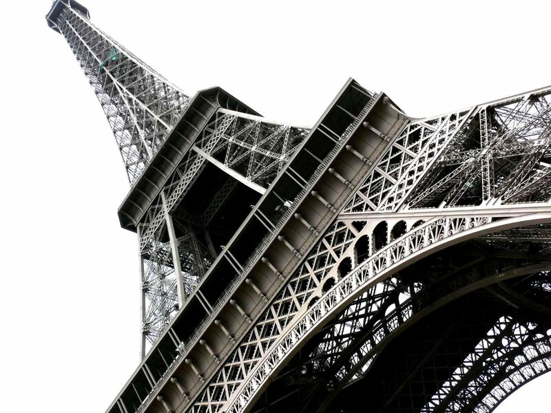 Eiffel Tower Structure — Gray, Dramatic, Photograph, Metal Framework, Sky