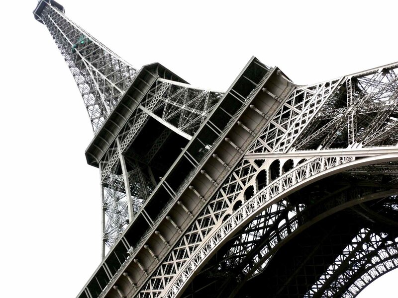 Eiffel Tower Structure — Gray, Dramatic, Photograph, Metal Framework, Sky, White