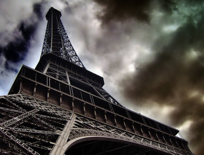 Eiffel Tower Structure — Gray, Dramatic, Photograph
