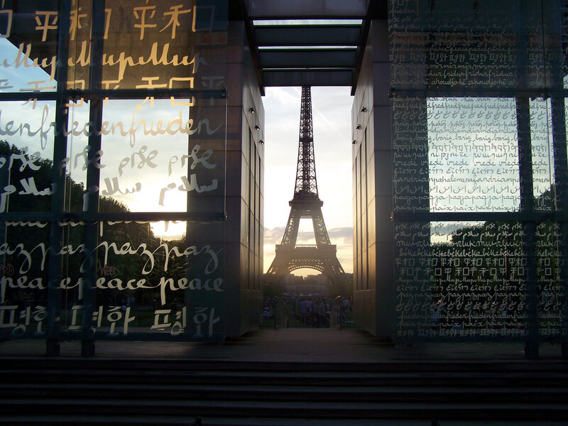 Eiffel Tower Through Glass Panels — Gray