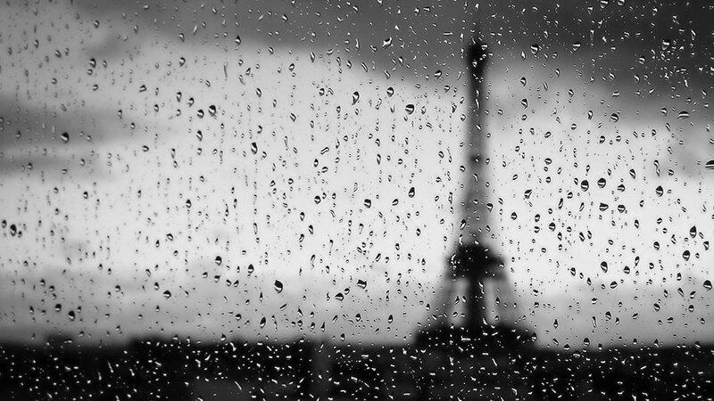 Eiffel Tower Through Raindrops — Black, Melancholic, Photograph, Sky