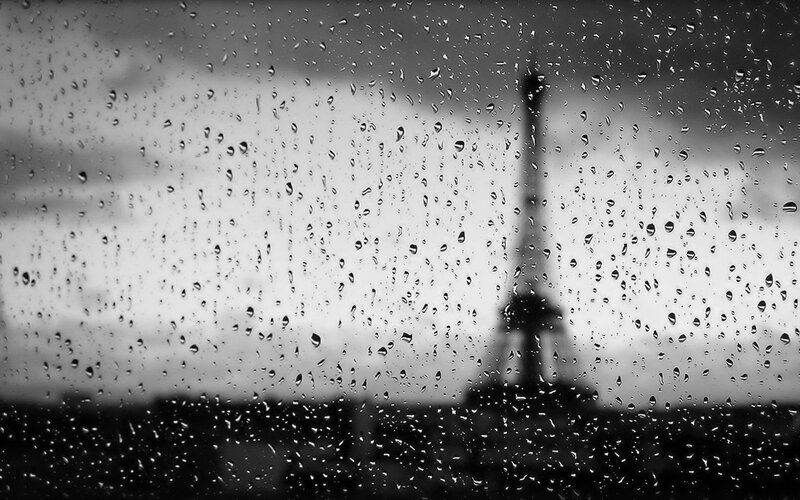 Eiffel Tower Through Raindrops — Black, Melancholic, Photograph