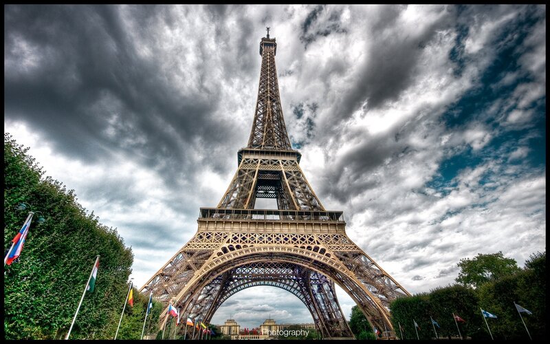 Eiffel Tower under Cloudy Sky — Gray