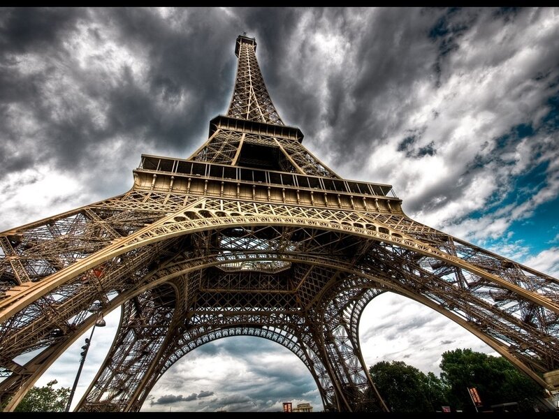 Eiffel Tower under Stormy Sky — Gray, Dramatic