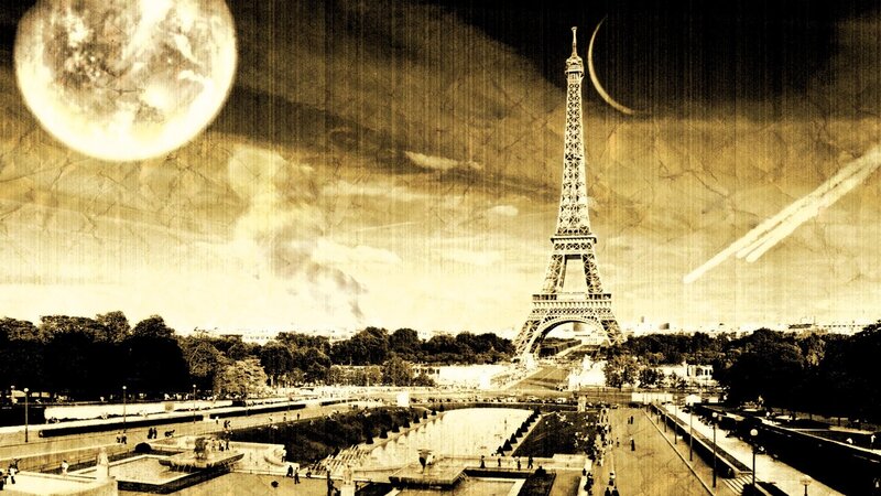 Eiffel Tower under surreal sky