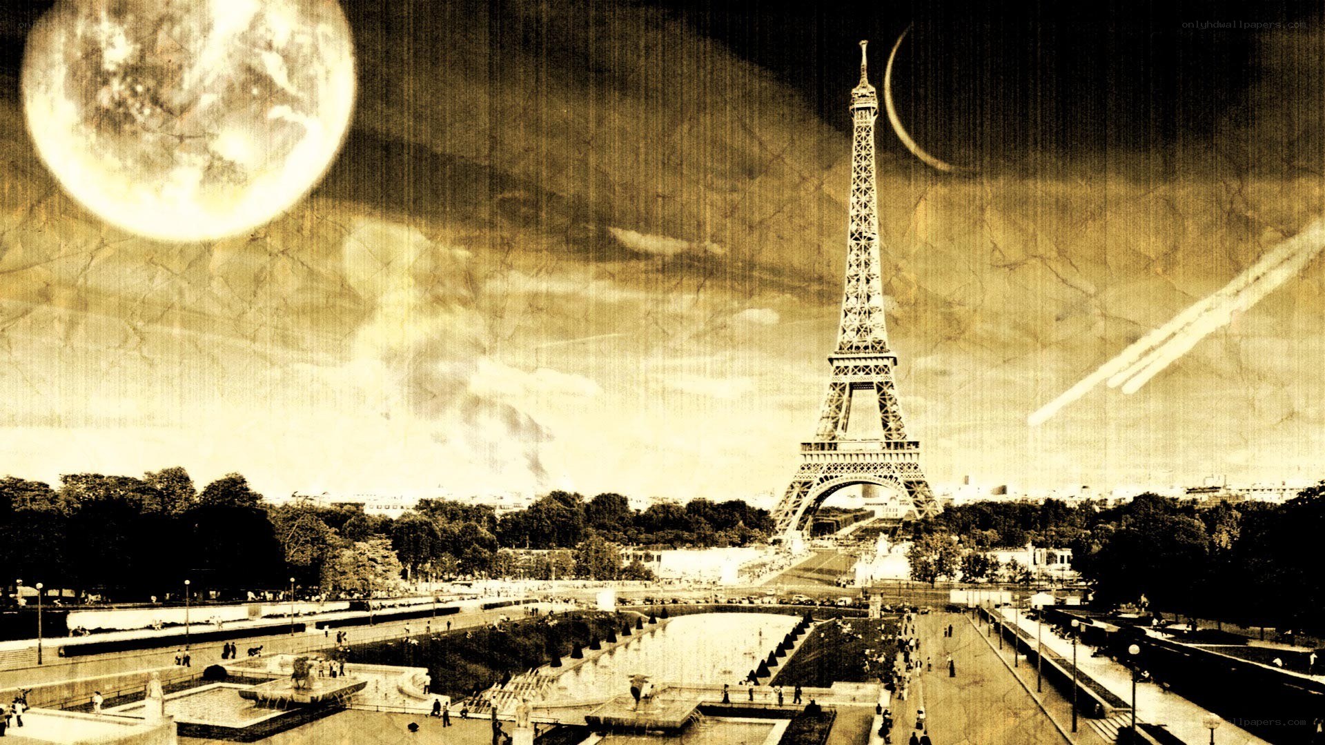 Eiffel Tower under surreal sky