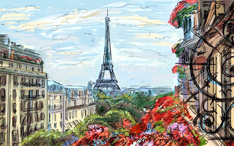 Eiffel Tower View — Blue, Serene