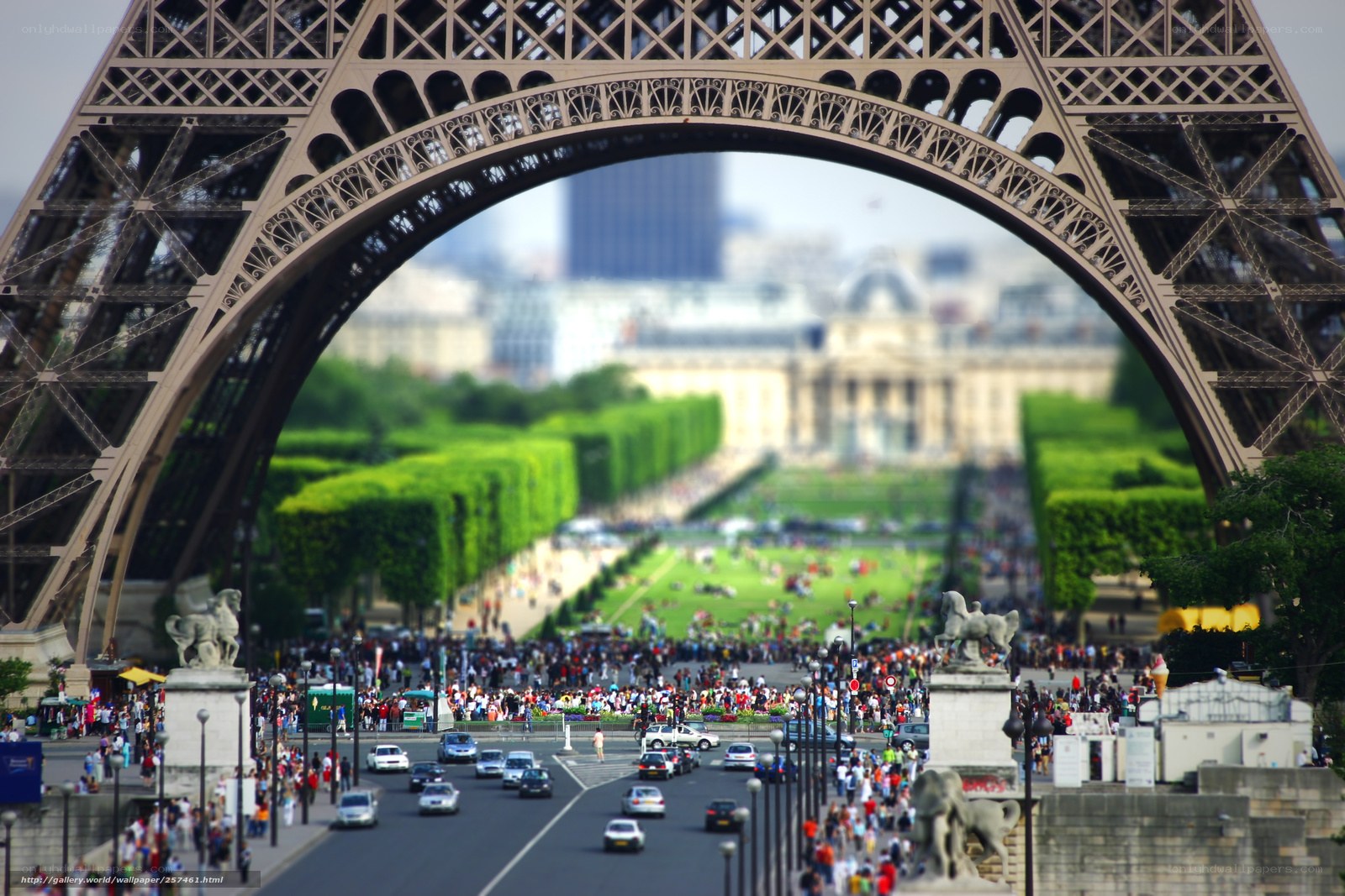 Eiffel Tower view with crowds