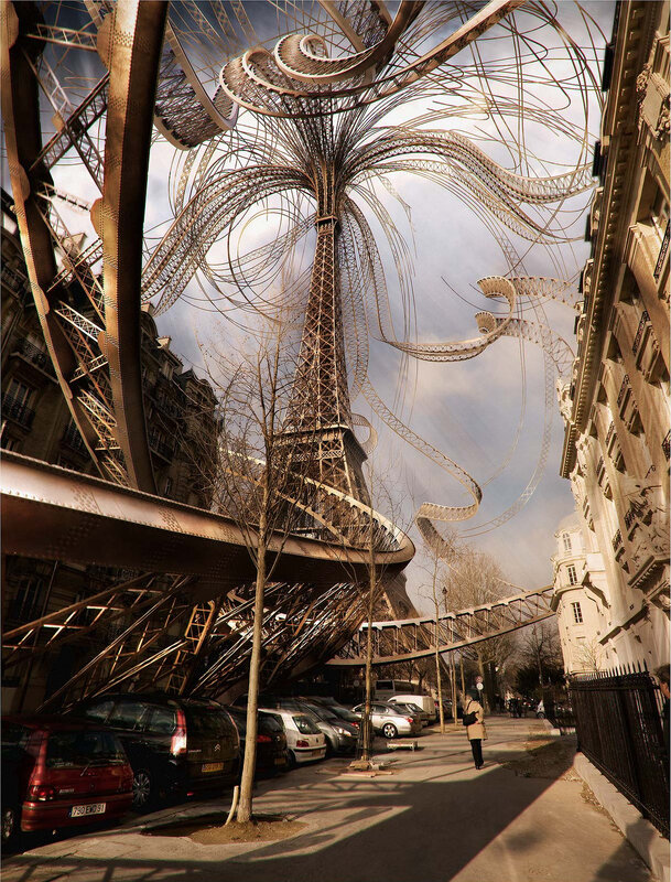 Eiffel Tower with artistic extensions