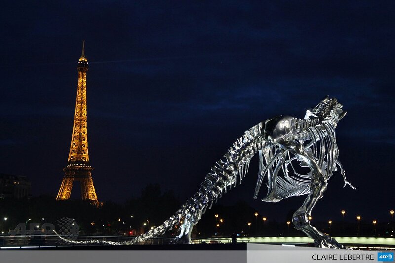 Eiffel Tower with dinosaur skeleton
