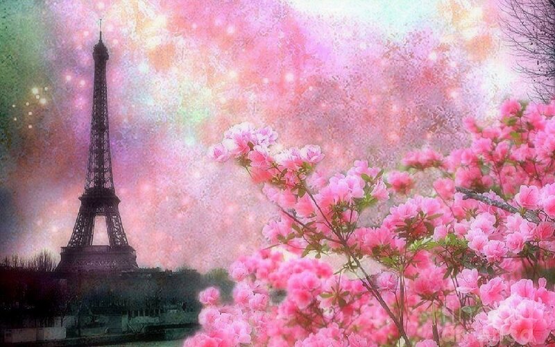 Eiffel Tower with Flowers — Pink, Dreamy