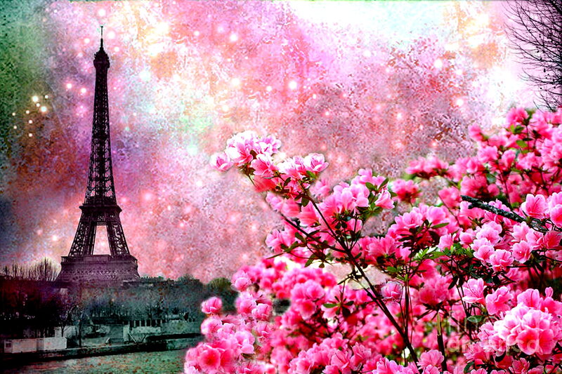 Eiffel Tower with Flowers — Pink