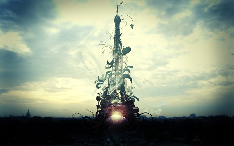 Eiffel Tower with Swirls — Gray, Dramatic, Sunset