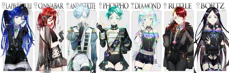 Eight Anime Characters — Black, Dramatic, Digital Art, Anime Art