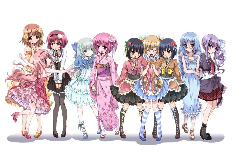 Eight Anime Girls in Costumes