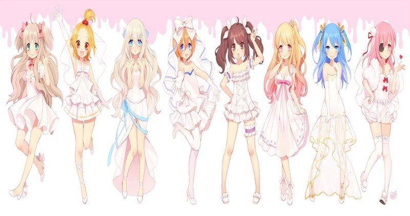 Eight Anime Girls in Dresses — Pink