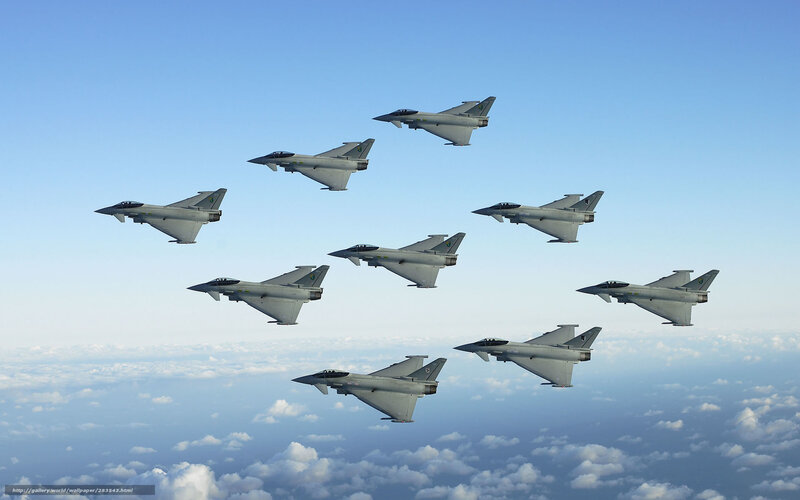 Eight Fighter Jets in Formation — Blue