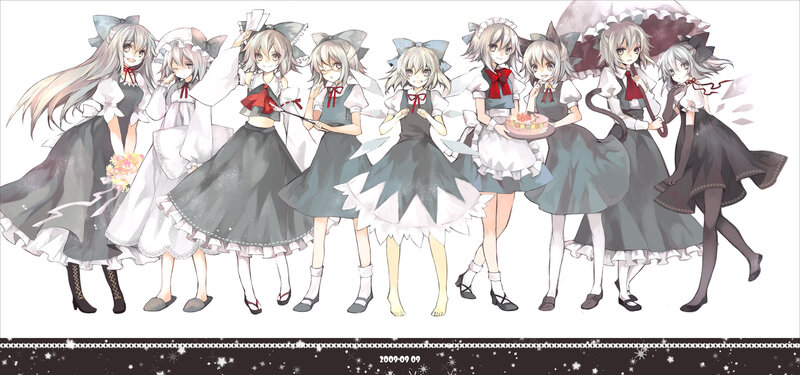 eight maid characters in uniform