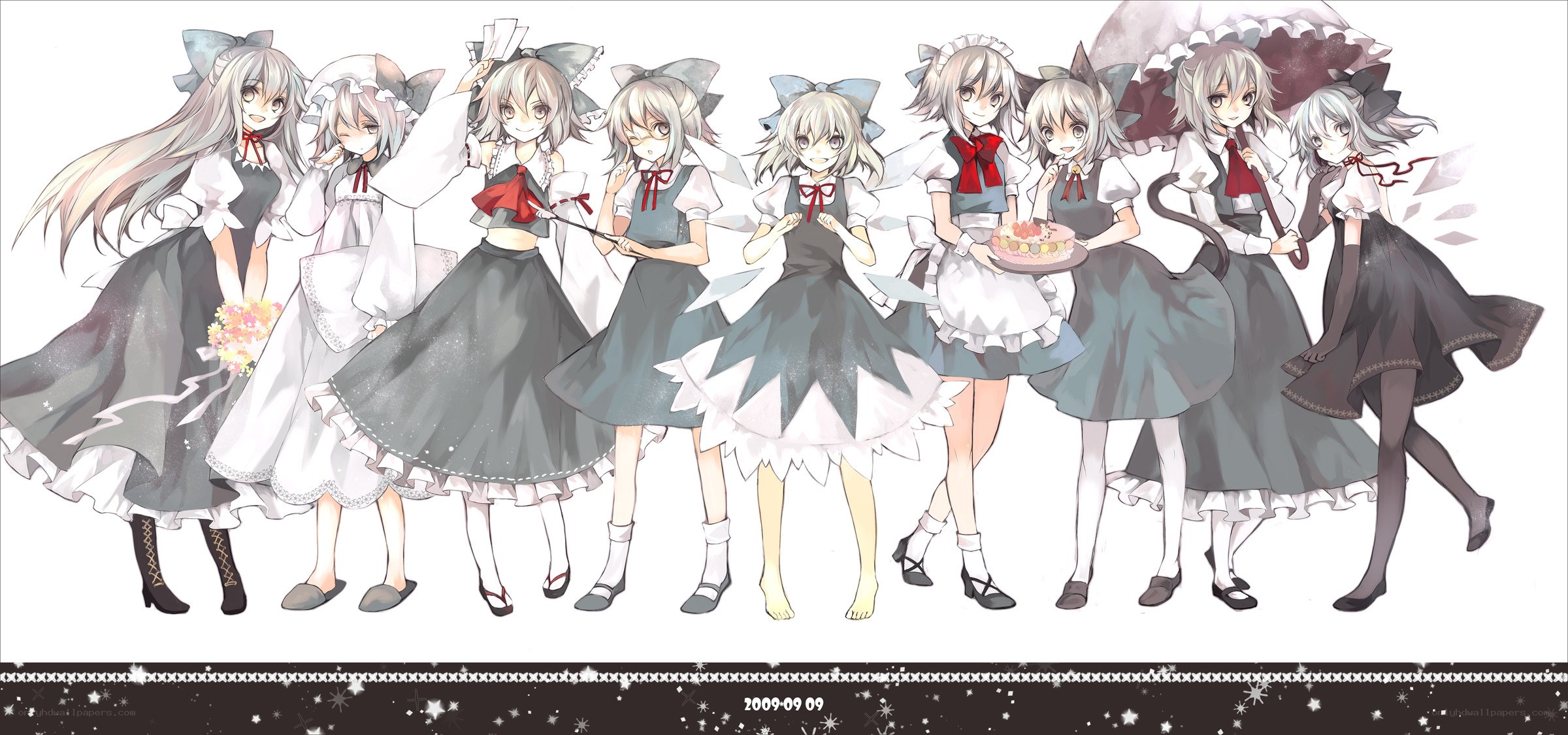 eight maid characters in uniform