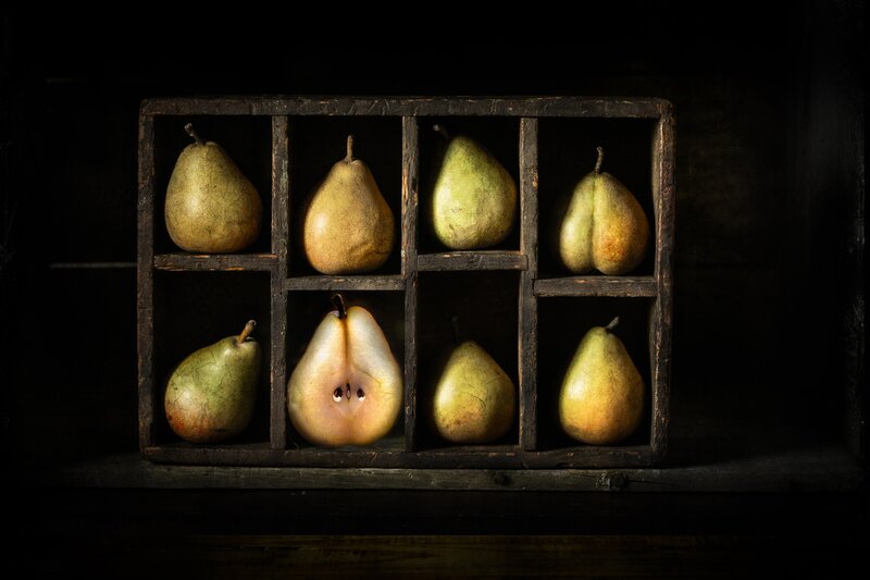 Eight Pears in Wooden Box