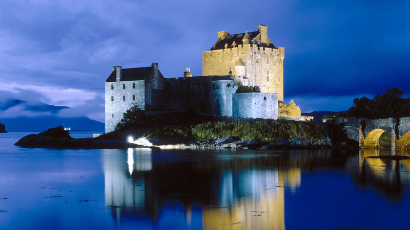 Eilean Donan Castle — Blue, Dramatic, Night, Photograph, Bridge, Lake