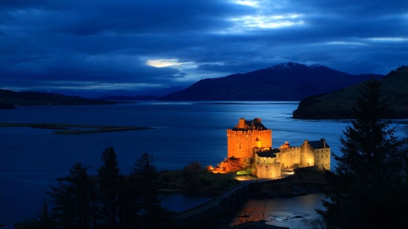 Eilean Donan Castle — Blue, Dramatic, Night, Photograph, Lake, Mountains