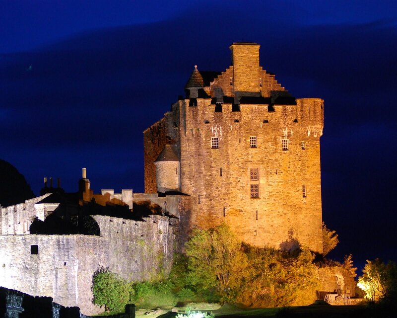 Eilean Donan Castle — Blue, Dramatic, Night, Photograph, Trees