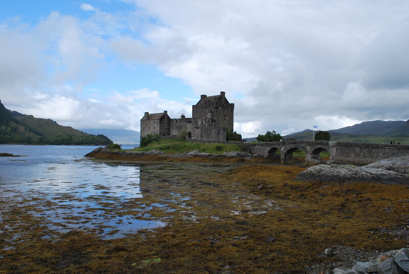 Eilean Donan Castle — Blue, Serene, Afternoon, Photograph, Bridge, Lake