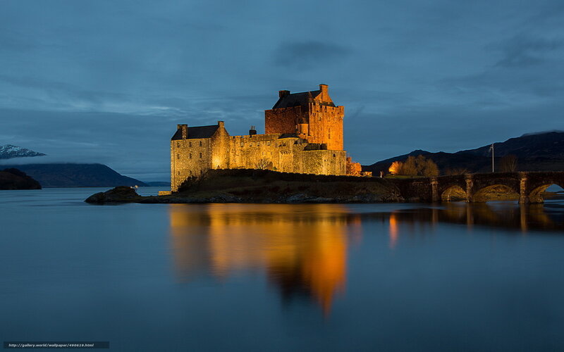 Eilean Donan Castle — Blue, Serene, Night, Photograph, Lake, Mountains