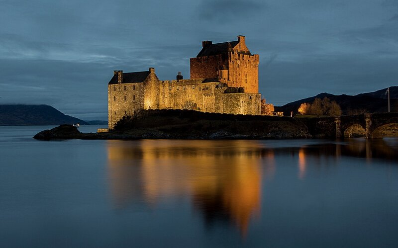 Eilean Donan Castle — Blue, Serene, Night, Photograph