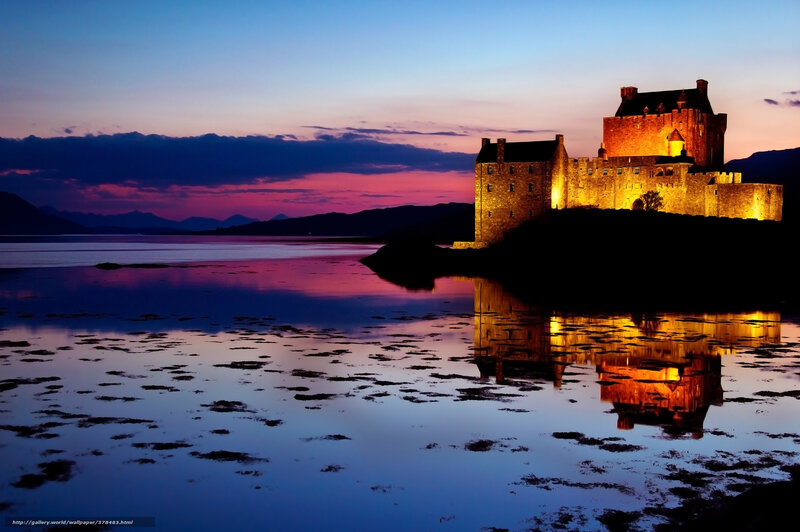 Eilean Donan Castle — Blue, Serene, Sunset, Photograph, Lake, Mountains
