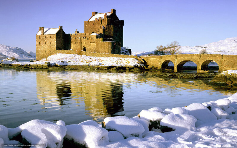 Eilean Donan Castle — Blue, Serene, Winter, Photograph, Bridge