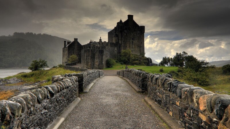 Eilean Donan Castle — Gray, Dramatic, Afternoon, Photograph, Stone Bridge