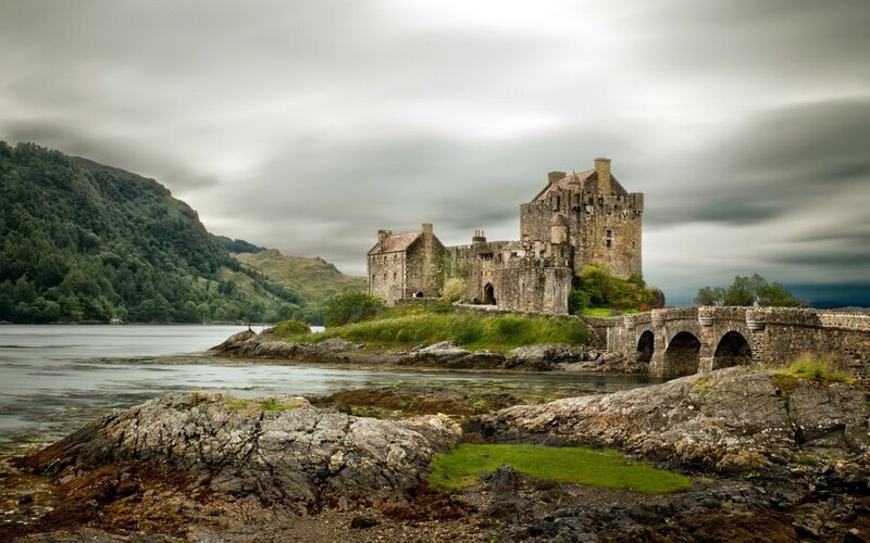 Eilean Donan Castle — Gray, Dramatic, Photograph, Bridge