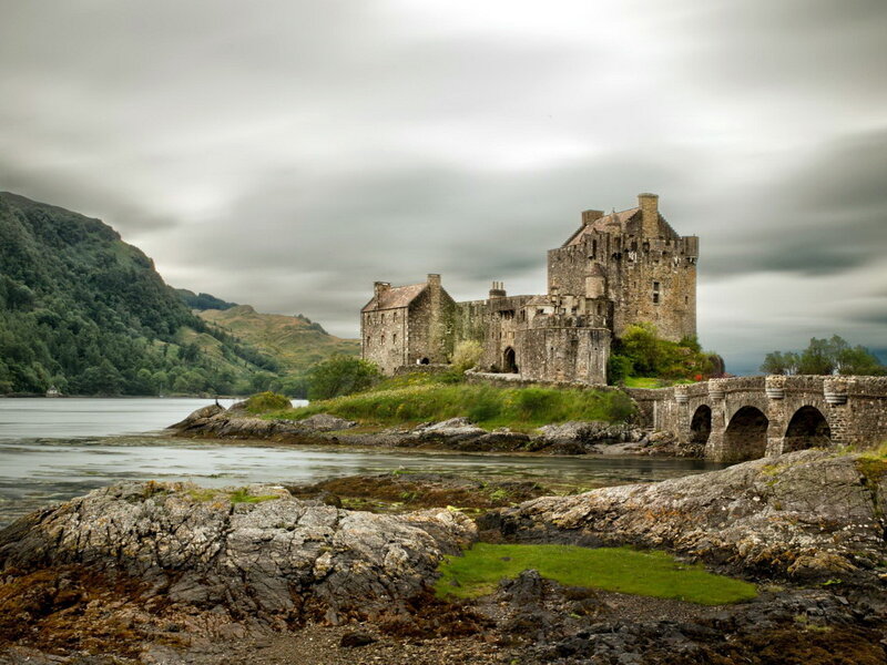 Eilean Donan Castle — Gray, Dramatic, Photograph, Lake