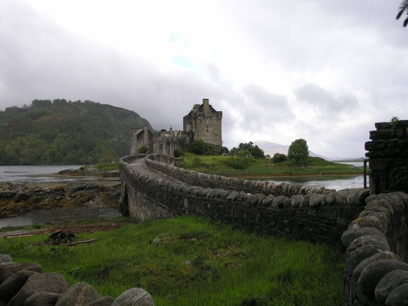 Eilean Donan Castle on a cloudy day